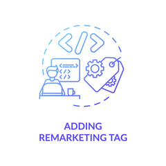 Adding remarketing tag concept icon. Retargeting tactic idea thin line illustration. Coding skills. Marketing techniques. Advertising tags. Vector isolated outline RGB color drawing