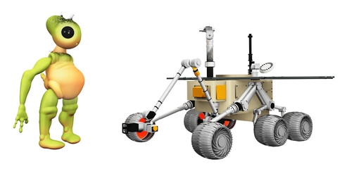 Außerirdischer und Marsfahrzeug, Freisteller © Michael Rosskothen