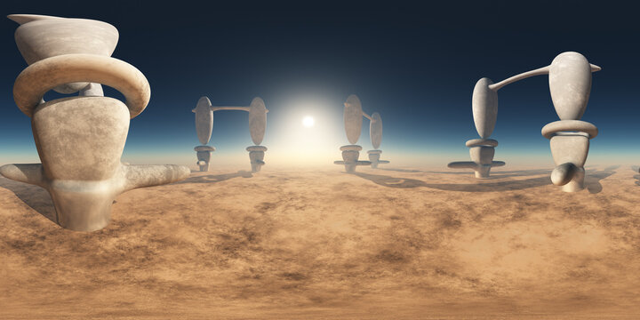 360 Grad Panorama mit einer außerirdischen Wüstenlandschaft