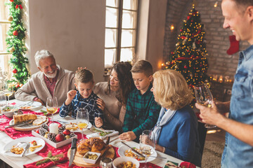 Family having Christmas dinner