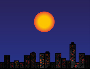 moon above the city, vector illustration  