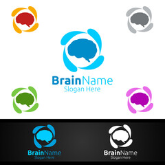 Brain Technology Logo with Think Idea Concept Design