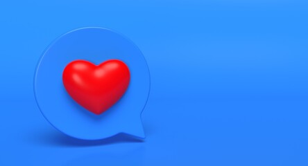 Obraz na płótnie Canvas Like bubble social media 3d icon on background. Network love sign concept. 3D illustration.
