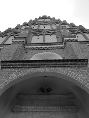 Catholic church in Koden. Artistic look in black and white.