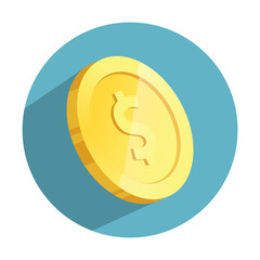 Stack of gold coins. falling gold coins. Golden coin with dollar sign. Growth, income, savings, investment. Business success. Flat style vector illustration.