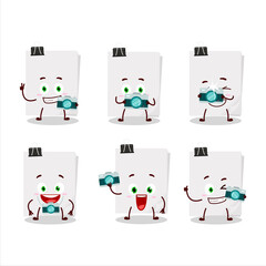 Photographer profession emoticon with sticky notes paper white cartoon character