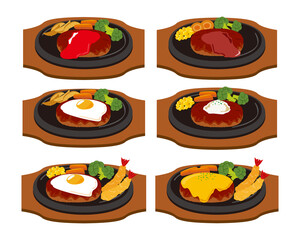 ハンバーグステーキのベクターイラストセット
