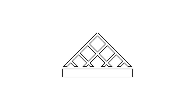Black line Louvre glass pyramid icon isolated on white background. Louvre museum. 4K Video motion graphic animation.