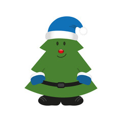 cute christmas tree cartoon isolated on white vector illustration EPS10