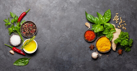 Various spices, herbs and condiments