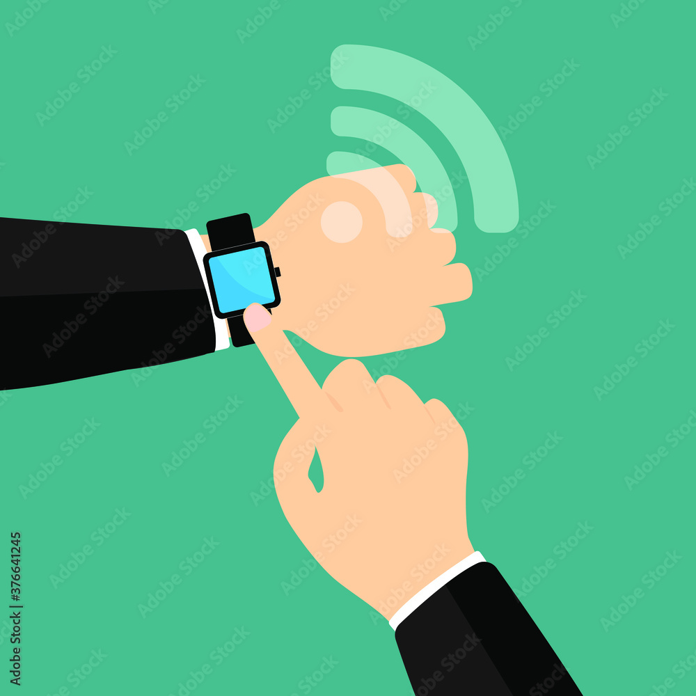 Fototapete business man use hand pointing a smart watch with a cursor.