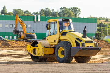 Fototapeta premium Skating rink for laying asphalt on sealing sand during the construction of the road.