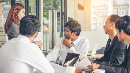 Teamwork Concept. Collaboration Team Meeting Communication with Business Teamwork Working Together in Conference Room. Top view of Diversity Partner Business Meeting Trust in Businessman and Team.