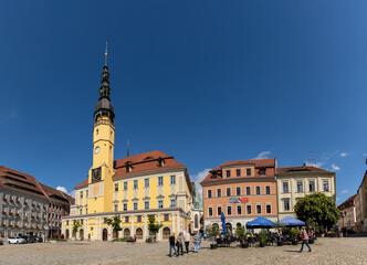 the historic town hall and square in the city center of Bautzen