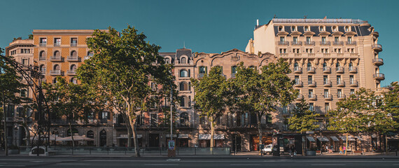 Panorama of Passeig de Gràcia in Barcelona, Spain