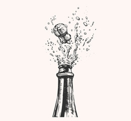 Hand drawn Illustration of Champagne explosion. Hand drawn Illustration of Champagne explosion. Hen party. 