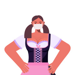 woman in medical mask Oktoberfest party celebration coronavirus quarantine concept girl in german traditional clothes portrait vector illustration