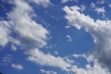 sunny day with white clouds on the blue sky