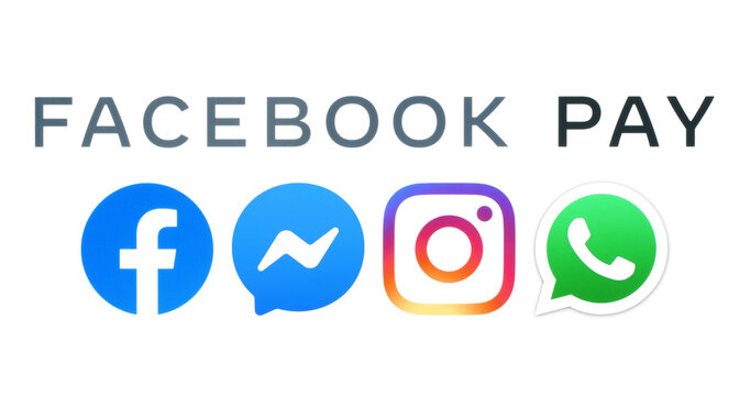 Kiev, Ukraine - August 25, 2020: Facebook Pay logo and social networking icons