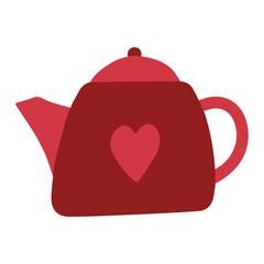 Single design element red teapot. Flat style hand drawn illustration for sticker, pattern, logo design, clothes design and other autumn design. Hygge home illustration. 