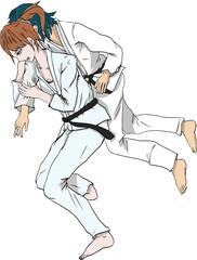 Fototapeta premium 一本背負い投げをする柔道選手のイラスト