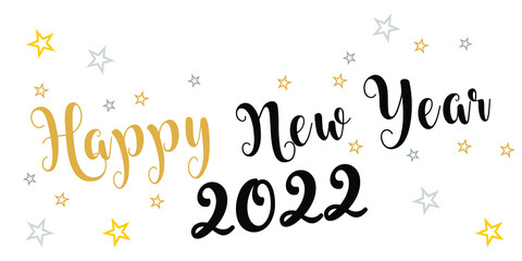 Set of 2022 Happy New Year logo text design. 2022 number design template. Collection of 2022 happy new year symbols. Vector illustration with black labels isolated on white background. 