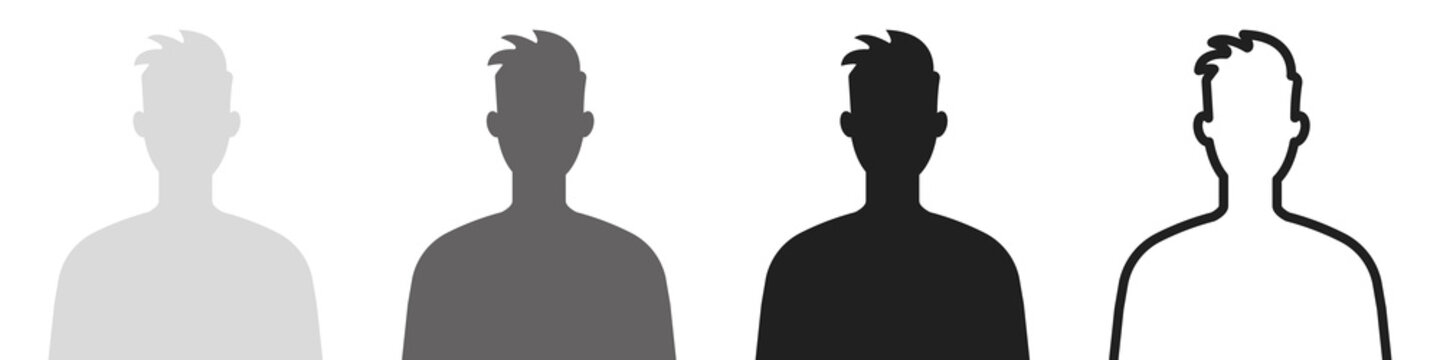 Male avatar profile set. Silhouette of a male face. Vector illustration isolated on white background.
