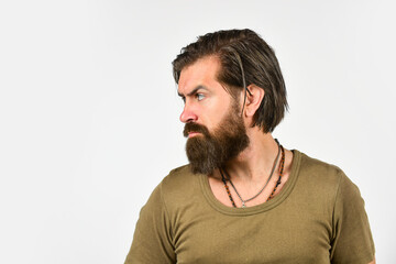 Beauty and hair fashion. Brutal bearded hipster. Handsome man. Barbershop salon. Care for male skin. For oily skin suffering from frequent shaving choose anti inflammatory and soothing ingredients