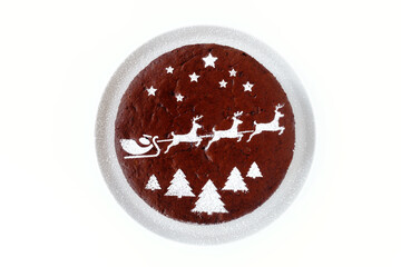 Chocolate Cake with Christmas Scene on White