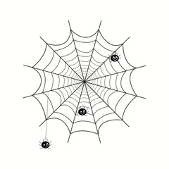 Fototapeta premium The spiderweb icon with funny cartoon spiders. Web symbol. Flat Vector illustration. Element design for Halloween, postcard, app,poster, kids, card, banner