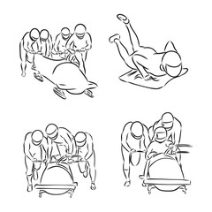 hand sketch bobsleigh, bobsleigh sports, vector sketch illustration