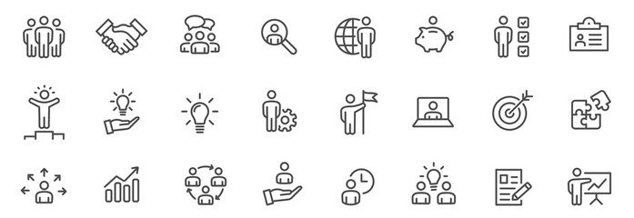 Business people line icons set. Team work. Outline icons collection - stock vector.