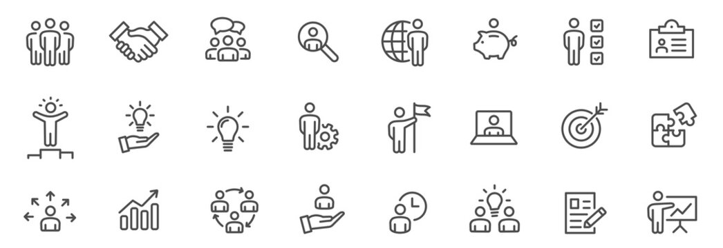 Business people line icons set. Team work. Outline icons collection - stock vector.