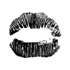Lips track print. Stamp of mouth isolated on white background. Vector illustration.