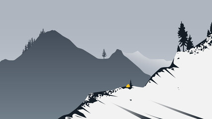 Simple landscape background, snow mountains