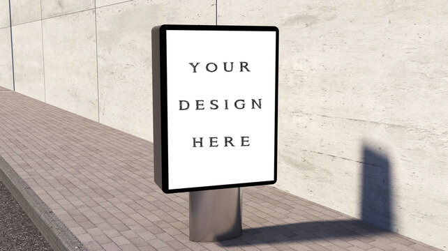 blank billboard empty advertisement isolated on street background. Empty banner mockup template  light box - 3D rendering