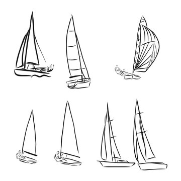 set of sailboat icons, vector illustration, sailing boat vector sketch illustration