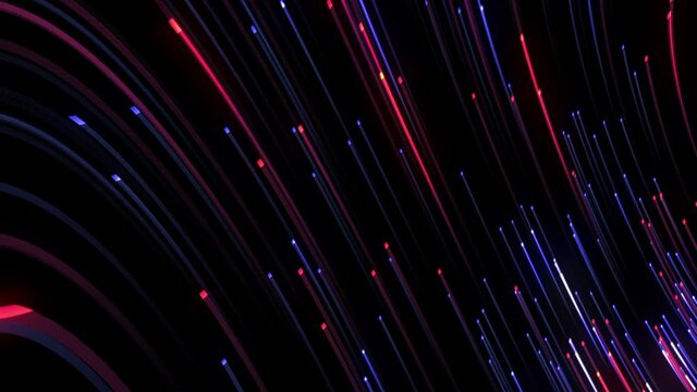 Abstract background with moving red and blue digital glowing lines flowing for fiber optic cable telecommunication abstract background concept. 4K 3D Seamless loop futuristic technology animation. 