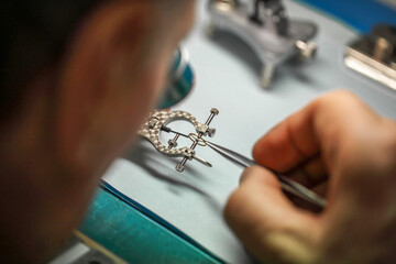 preparation of components of a Swiss watch