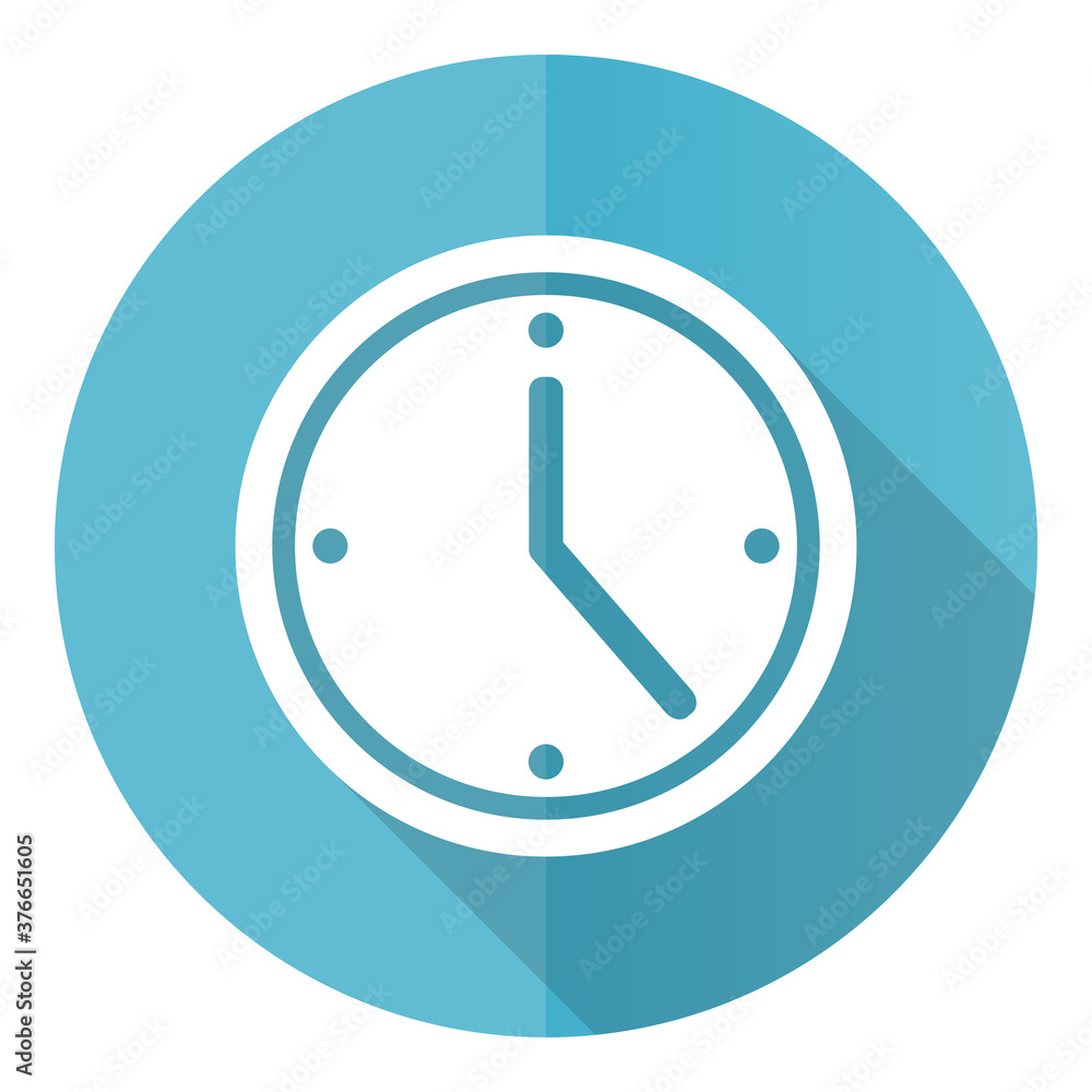 Poster Time vector icon, flat design blue round web button isolated on white background
