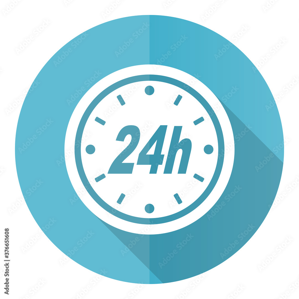 Aufkleber 24h vector icon, flat design blue round web button isolated on white background