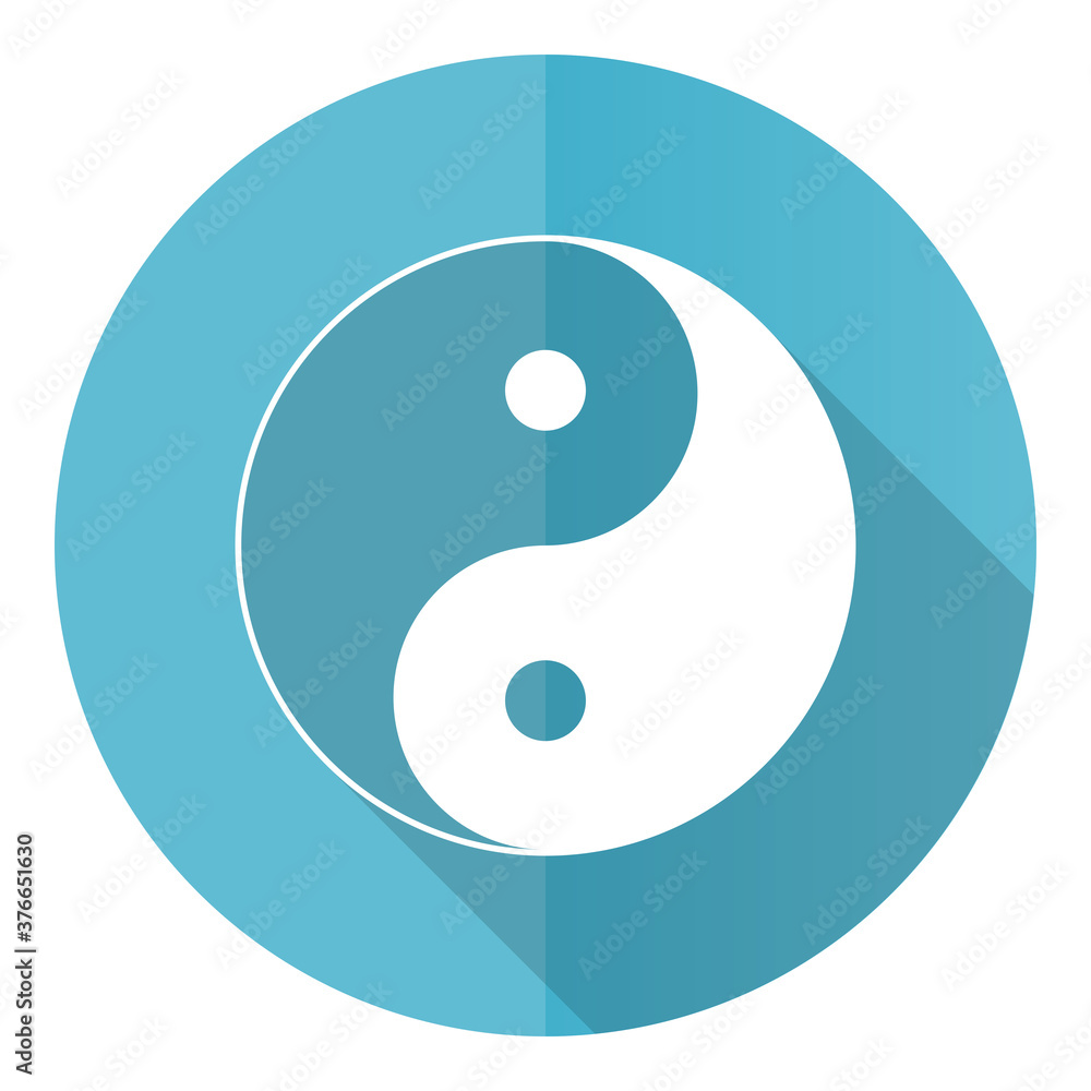 Poster ying yang vector icon, flat design blue round web button isolated on white background