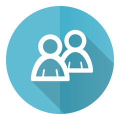 Blog vector icon, flat design blue round web button isolated on white background