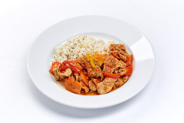 meat with rice and vegetables