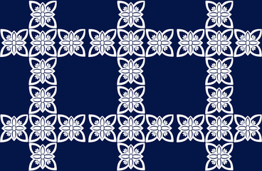 White ornate on blue luxury background. Damask style vector pattern. Renaissance surface design