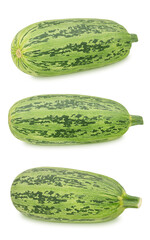 Set of fresh whole green vegetable marrow zucchini isolated on a white background.