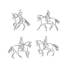 Illustration of Horse Riding. Hand drawn dressage horses vector sketch illustration