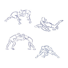 Vector Black and White Freestyle Wrestling Illustration freestyle wrestling vector sketch illustration