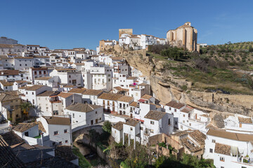Aerial view of Setenil de las Bodegas town, in the province of Cadiz, Spain