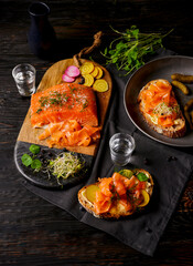 Vodka and juniper berries gravlax